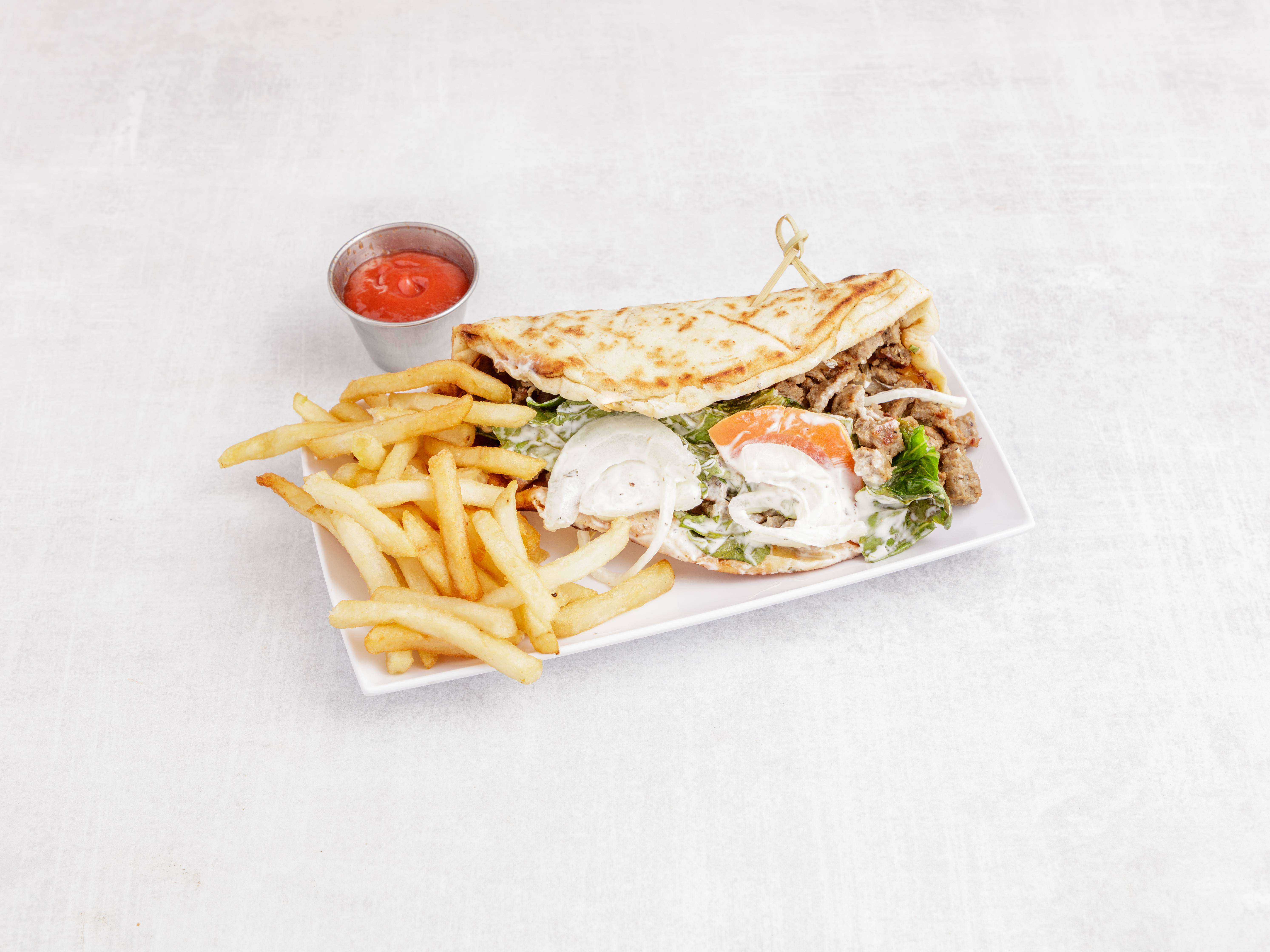 Order Lamb Gyro Wrap with Fries food online from Middletown Fried Chicken & Gyro store, Middletown on bringmethat.com