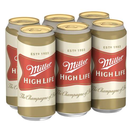 Order Miller High Life · The Champagne of Beer (6 x 16 fl oz) cans food online from D & B Liquor store, Olmos Park on bringmethat.com