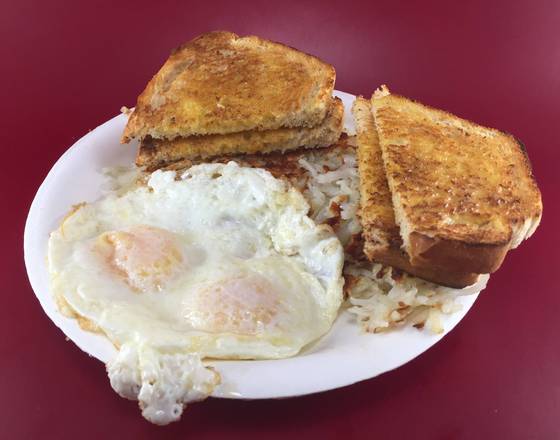 Order 1. Two Eggs, Hash Brown and Toast  food online from Michael's Burgers store, Canoga Park on bringmethat.com