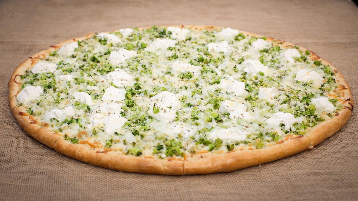 Order White Broccoli Pizza - Small 12" (6 Slices) food online from La Casa De Pizzeria store, Troy on bringmethat.com