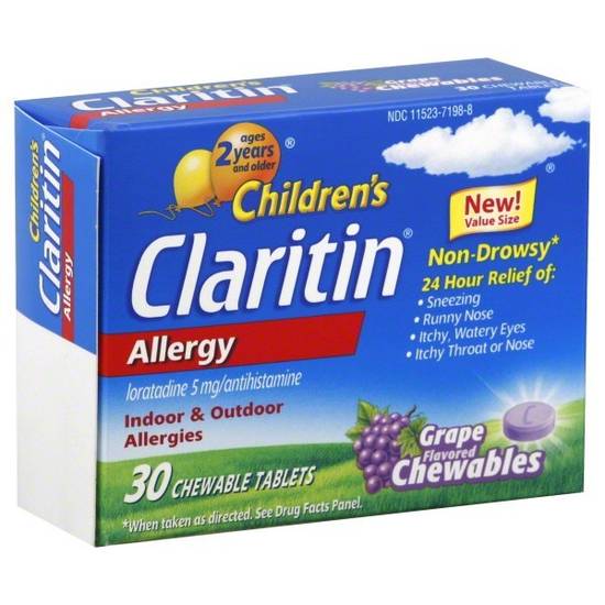 Order Claritin Children's Allergy Relief Chewable Tablets Non-Drowsy Grape (30 ct) food online from Rite Aid store, Yucca Valley on bringmethat.com