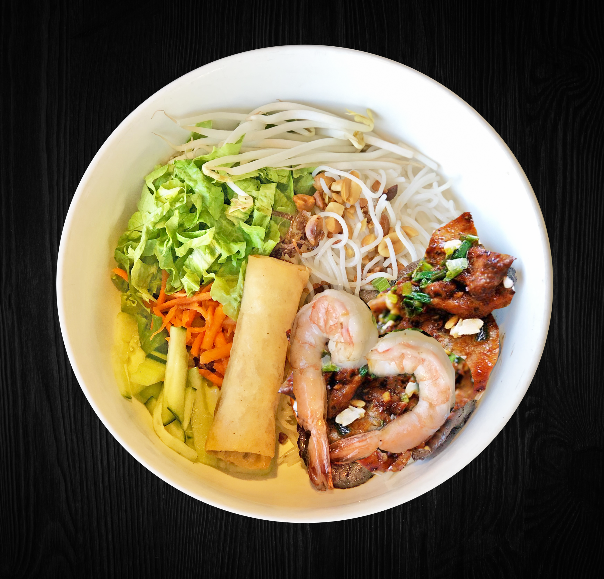 Order Grilled Shrimps, Pork and Egg Roll Vermicelli Dish - Bún Tôm Thịt Nướng Chả Giò food online from Pho House 99 store, Garden Grove on bringmethat.com
