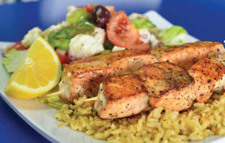 Order Salmon Souvlaki Platter food online from Opa Opa store, Wilmington on bringmethat.com