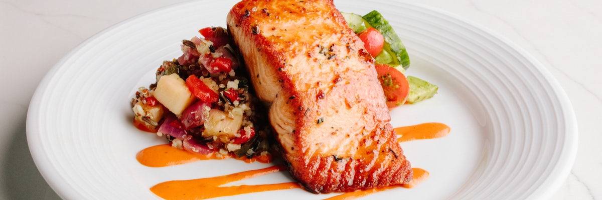 Order GF Maple Glazed Salmon food online from Pinstripes store, Northbrook on bringmethat.com