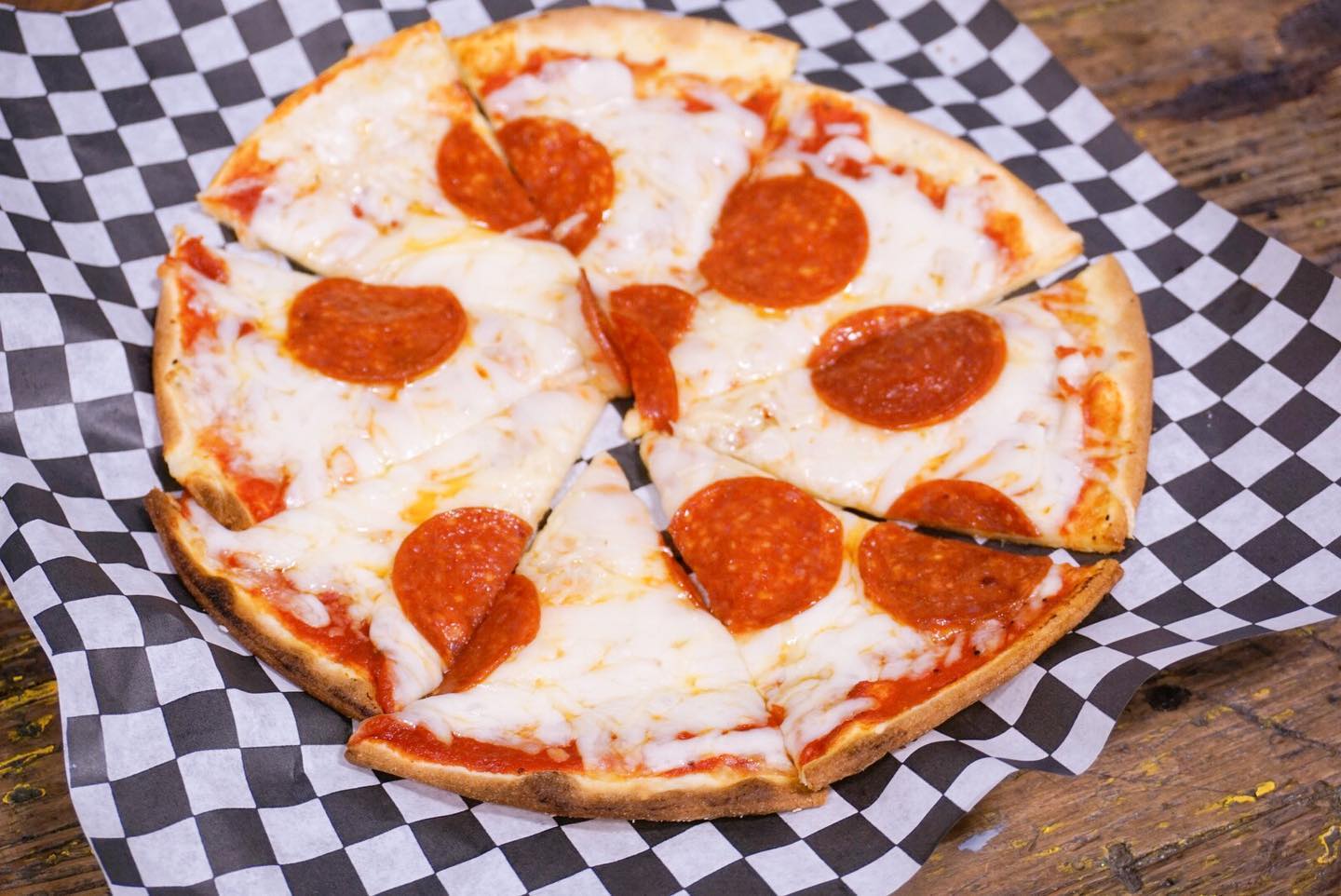 Order Pepperoni and Cheese Flatbread Pizza food online from Sugar Space Play Cafe store, Salt Lake City on bringmethat.com