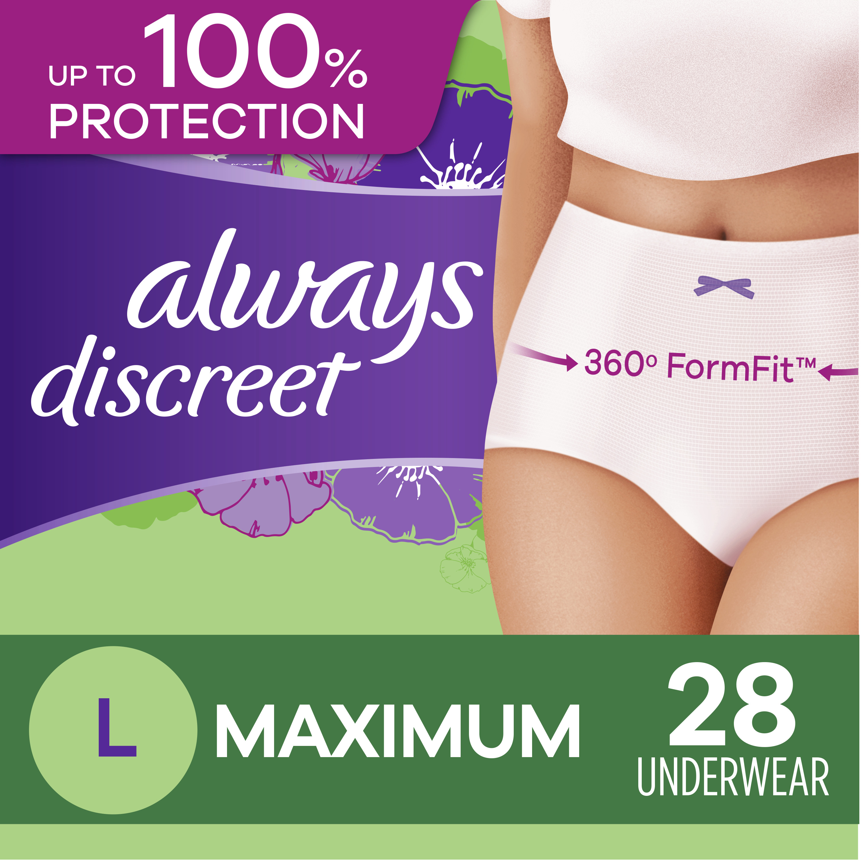 Order Always Discreet Incontinence & Postpartum Underwear for Women - Maximum, Large, 28 ct food online from Rite Aid store, MILLER PLACE on bringmethat.com