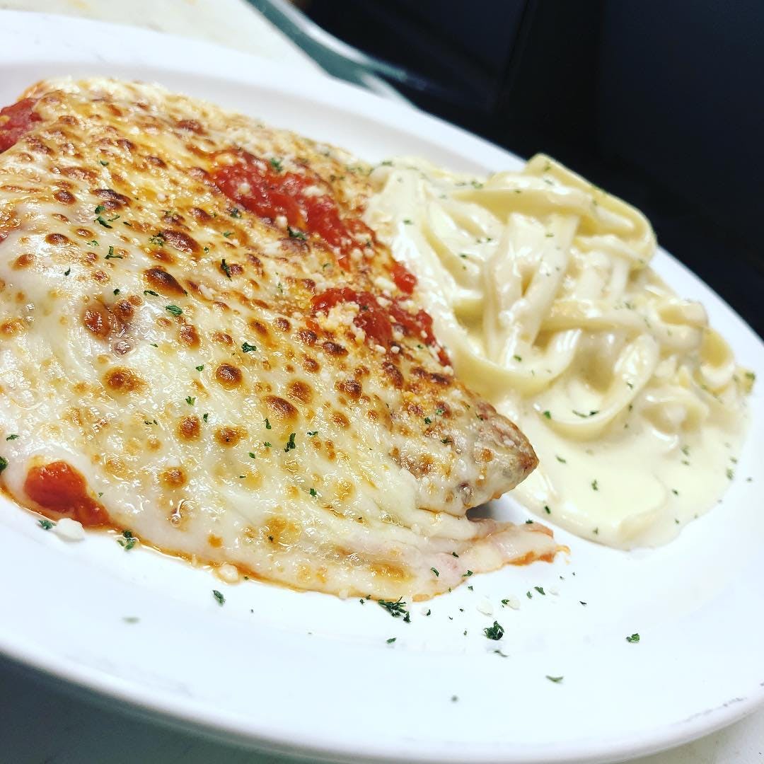 Order Chicken Parmigiana Pasta - Spaghetti food online from Romano Pizza store, Somers Point on bringmethat.com
