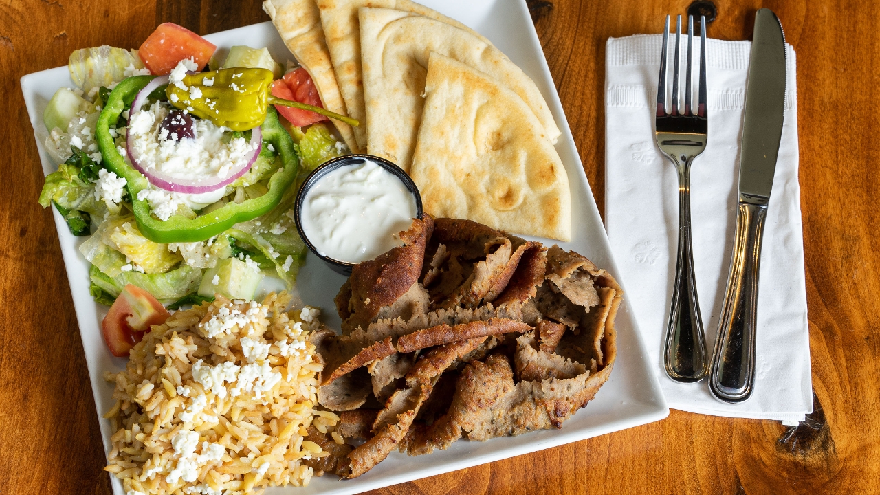 Order L - Gyro Meat Plate food online from Kafé Neo store, Mill Creek on bringmethat.com