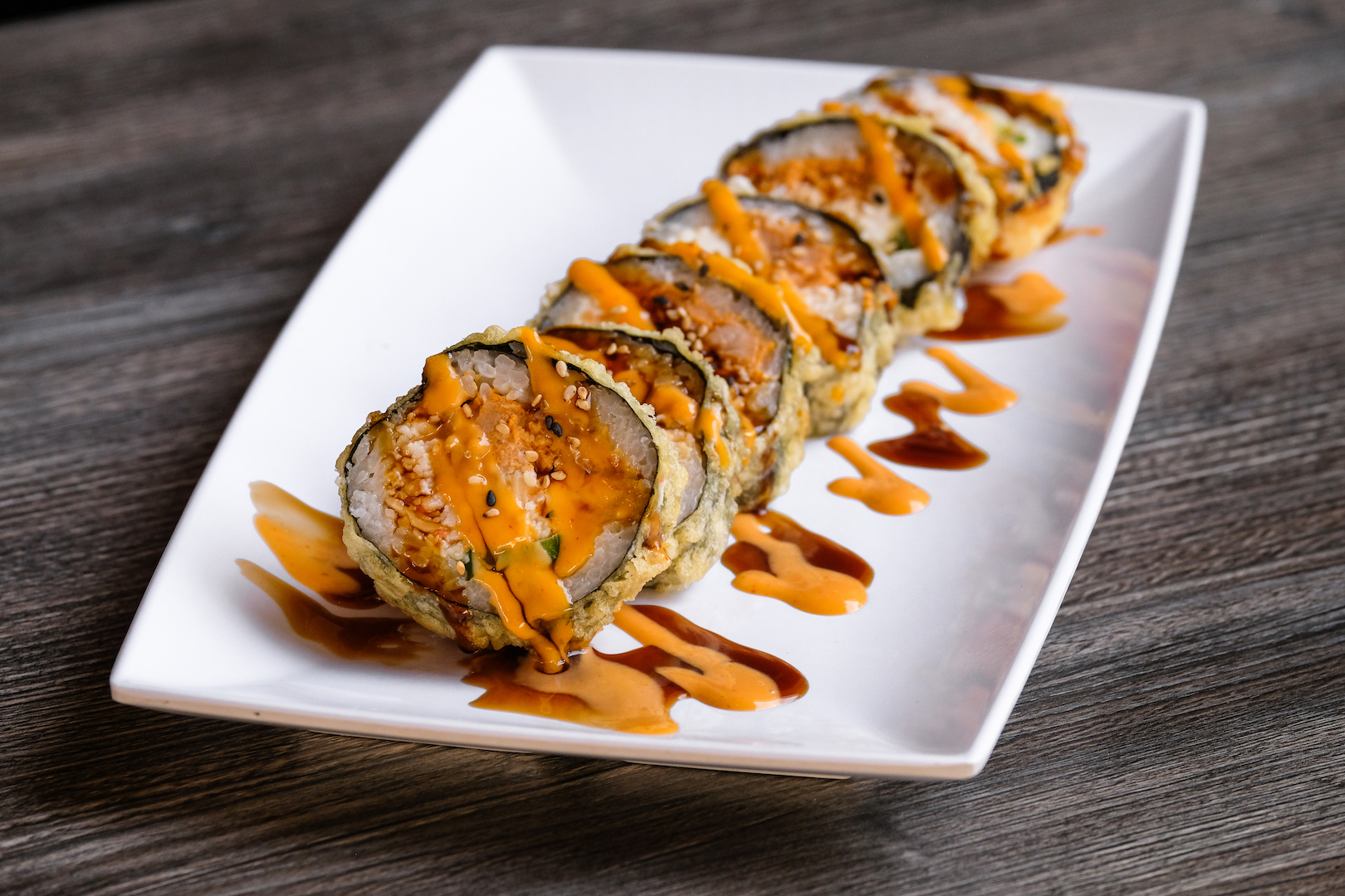 Order 6 Pieces Blue Fire Cracker Roll food online from Nozomi 2 Sushi And Bbq store, La Jolla on bringmethat.com