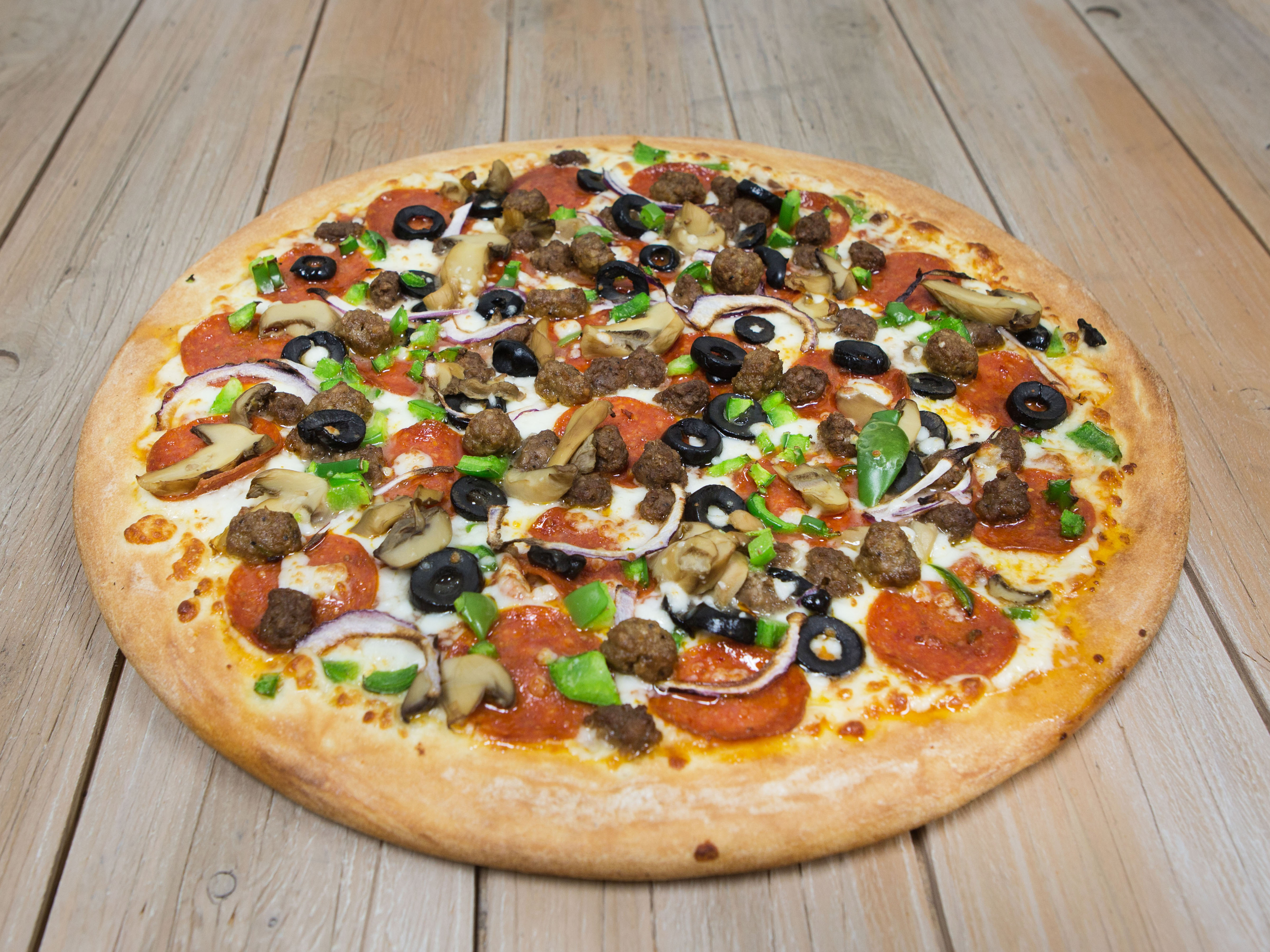 Order Large Supreme Pizza food online from Pizzaroni store, Hawthorne on bringmethat.com