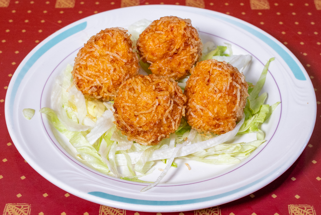 Order 炸 蝦 丸 (四件) / Deep-Fried Shrimp Ball food online from Chao Zhou Restaurant store, Madison Heights on bringmethat.com