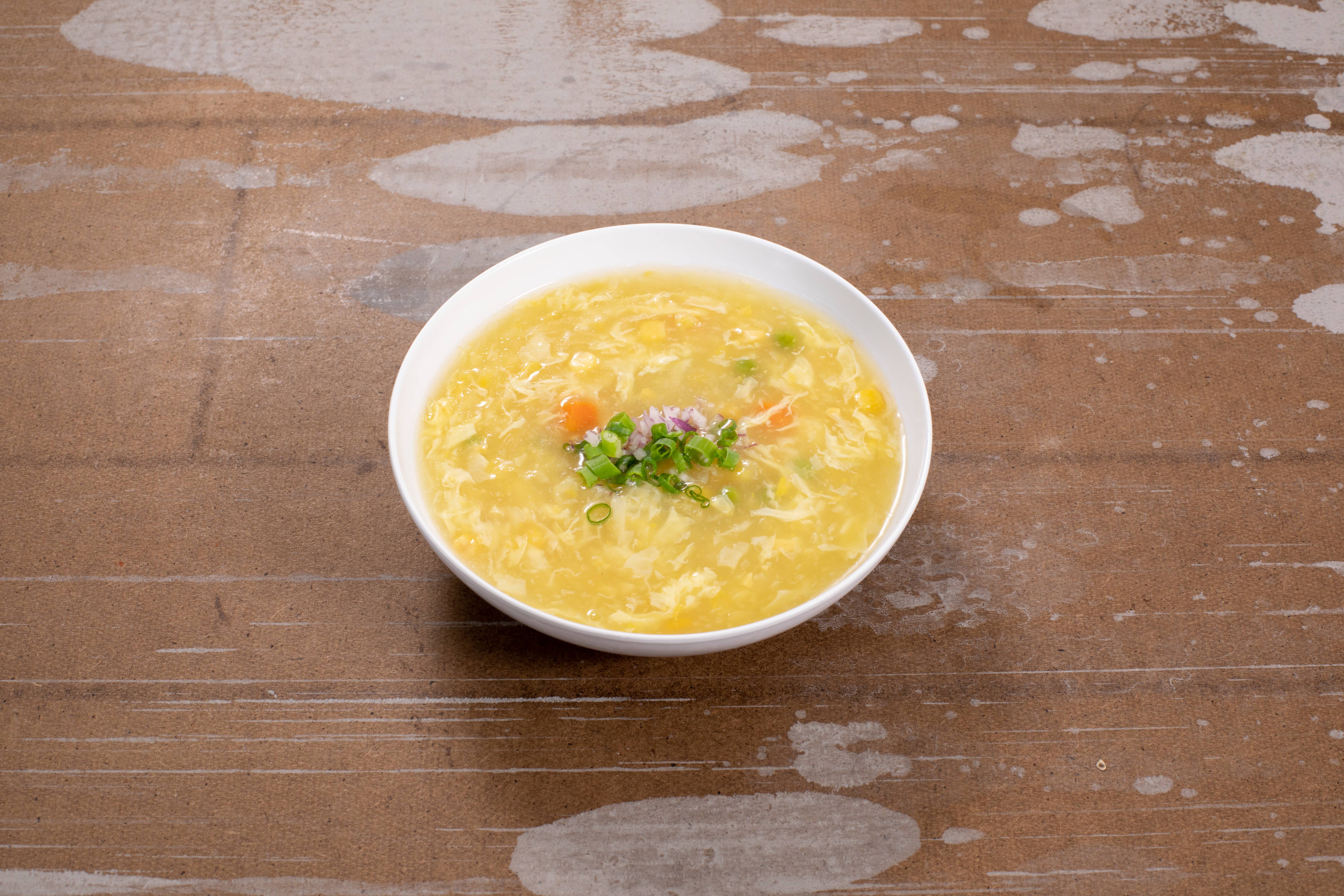 Order Velvet Corn Egg Drop Soup for 1 food online from Mencius Gourmet Hunan store, San Antonio on bringmethat.com