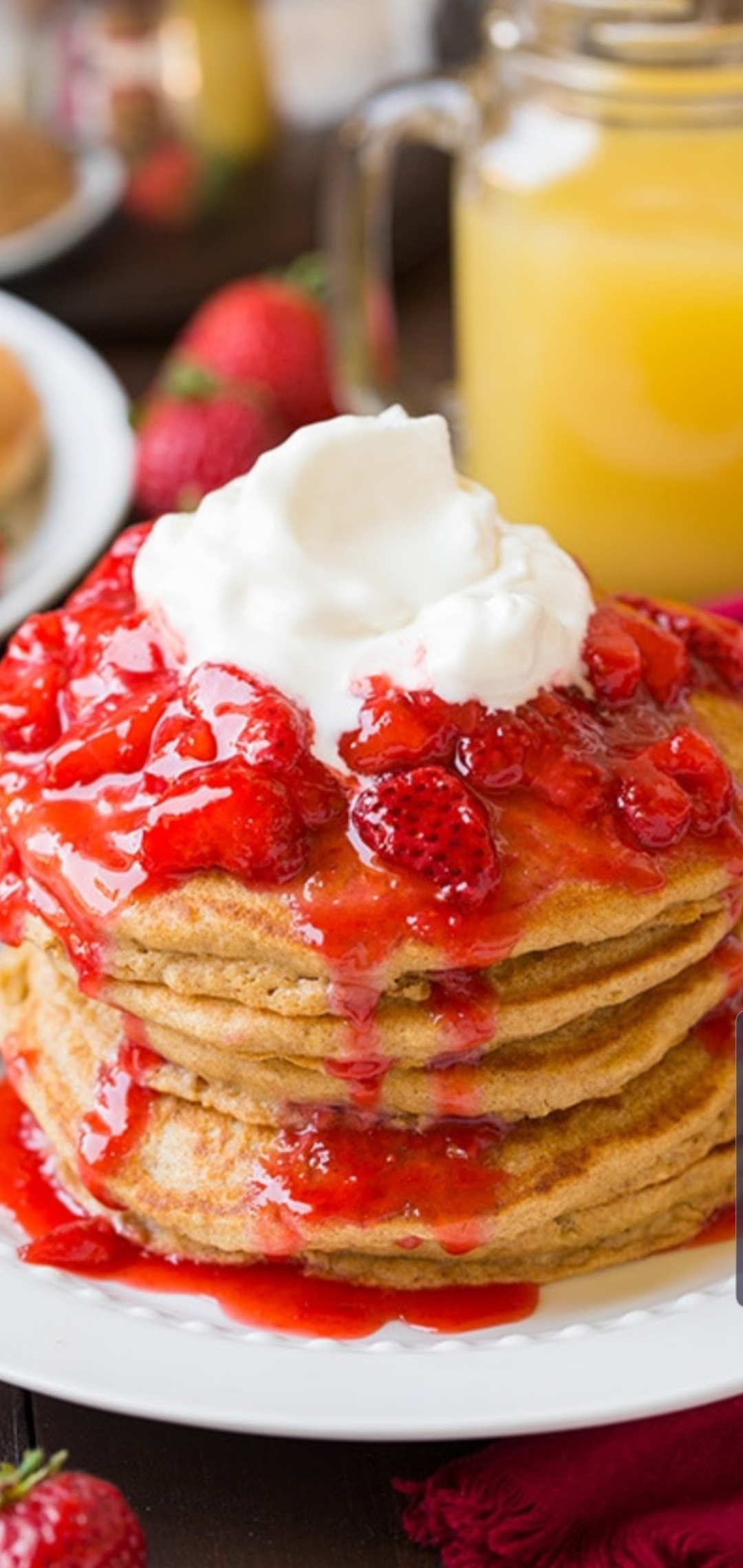 Order Whole Wheat Strawberry Pancakes food online from Bedford gourmet food store, Brooklyn on bringmethat.com