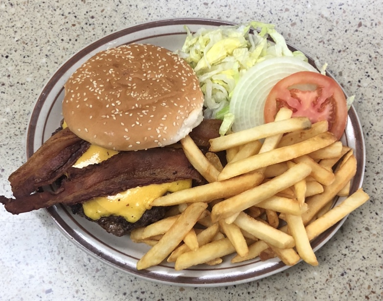 Order Bacon Burger and Fries food online from Papis Tacos y Gorditas store, Paso Robles on bringmethat.com