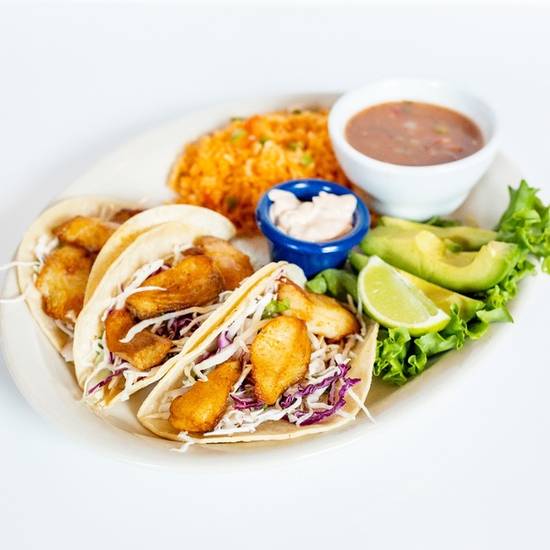 Order Three Pan-Seared Fish Tacos food online from El Fenix store, Irving on bringmethat.com