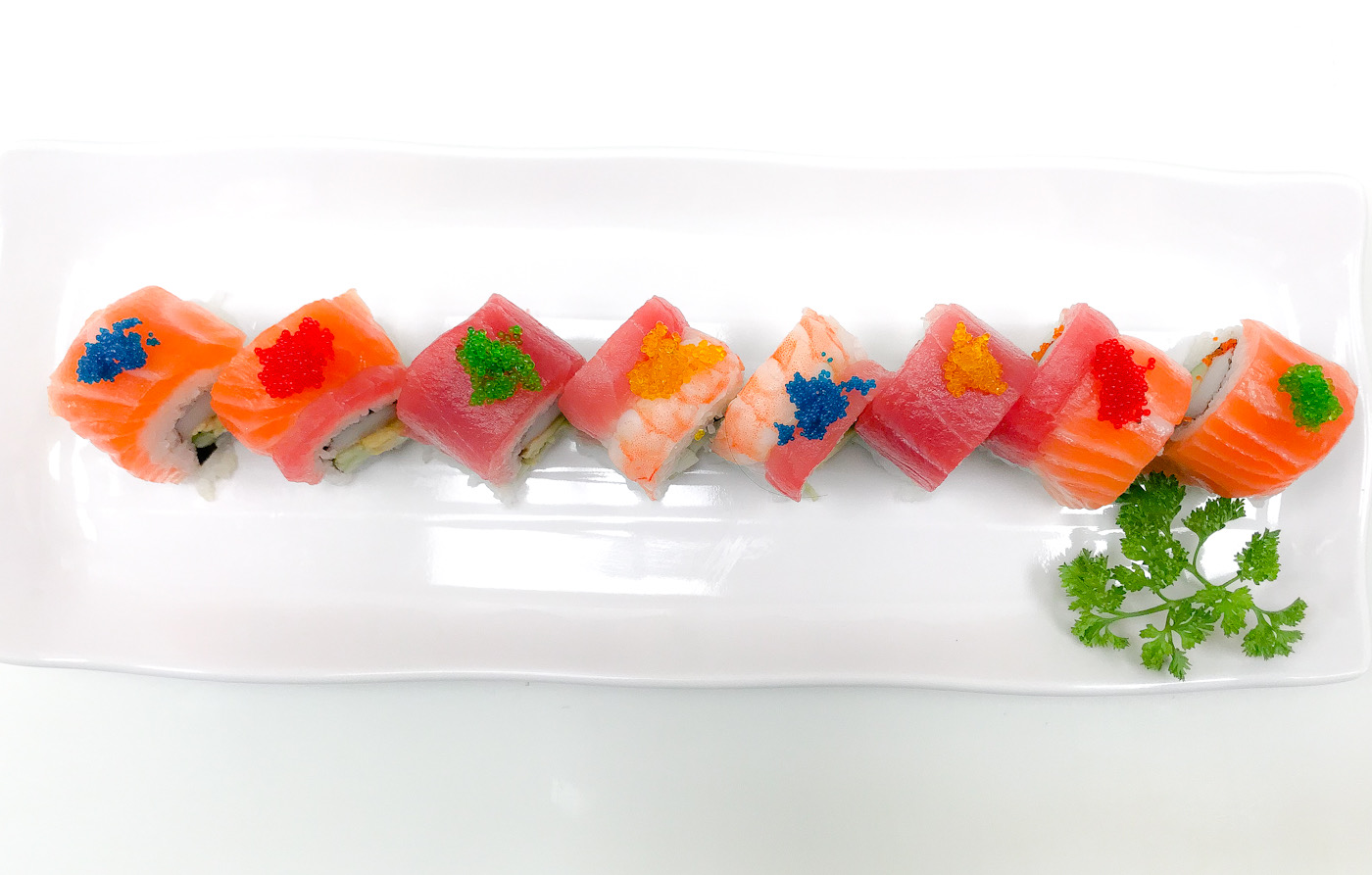 Order Rainbow Roll  food online from Shiroi Sushi store, Glenview on bringmethat.com