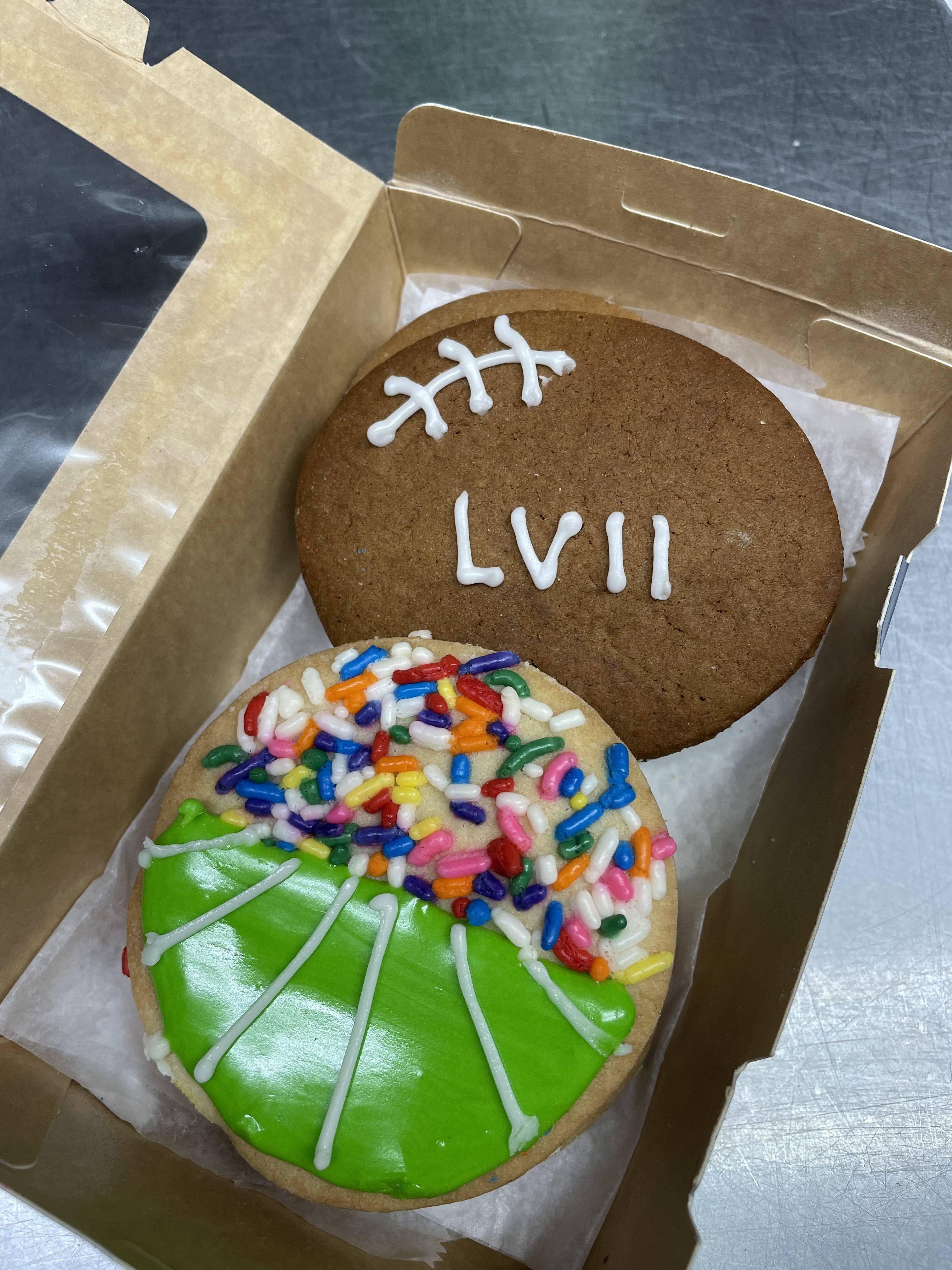 Order Super Bowl LVII Cookies (2) food online from Donut King store, Kensington on bringmethat.com