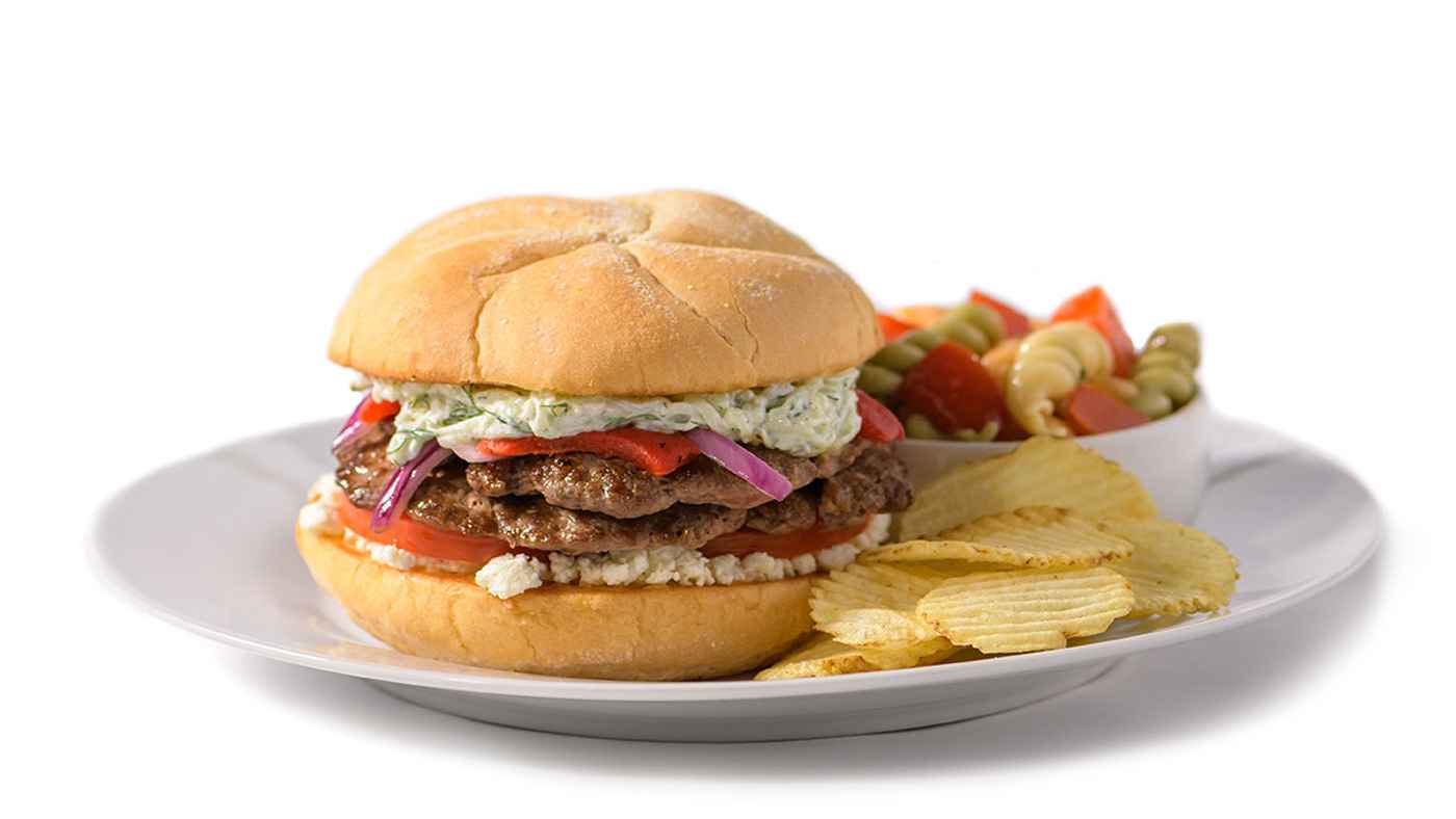Order Lamb Burger food online from Taziki Mediterranean Cafe store, Alpharetta on bringmethat.com