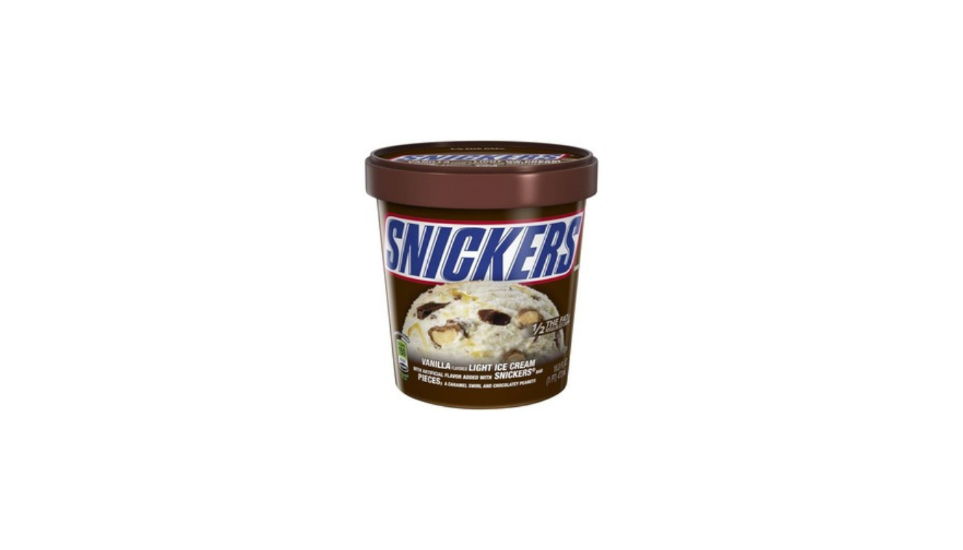Order Snickers Ice Cream Vanilla with Snickers Bar Pieces 1 Pt. food online from Luv Mart store, Santa Cruz on bringmethat.com