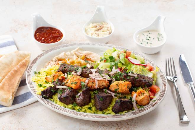 Order Premium Mix Grill Plate food online from Shawarma House store, Garden Grove on bringmethat.com