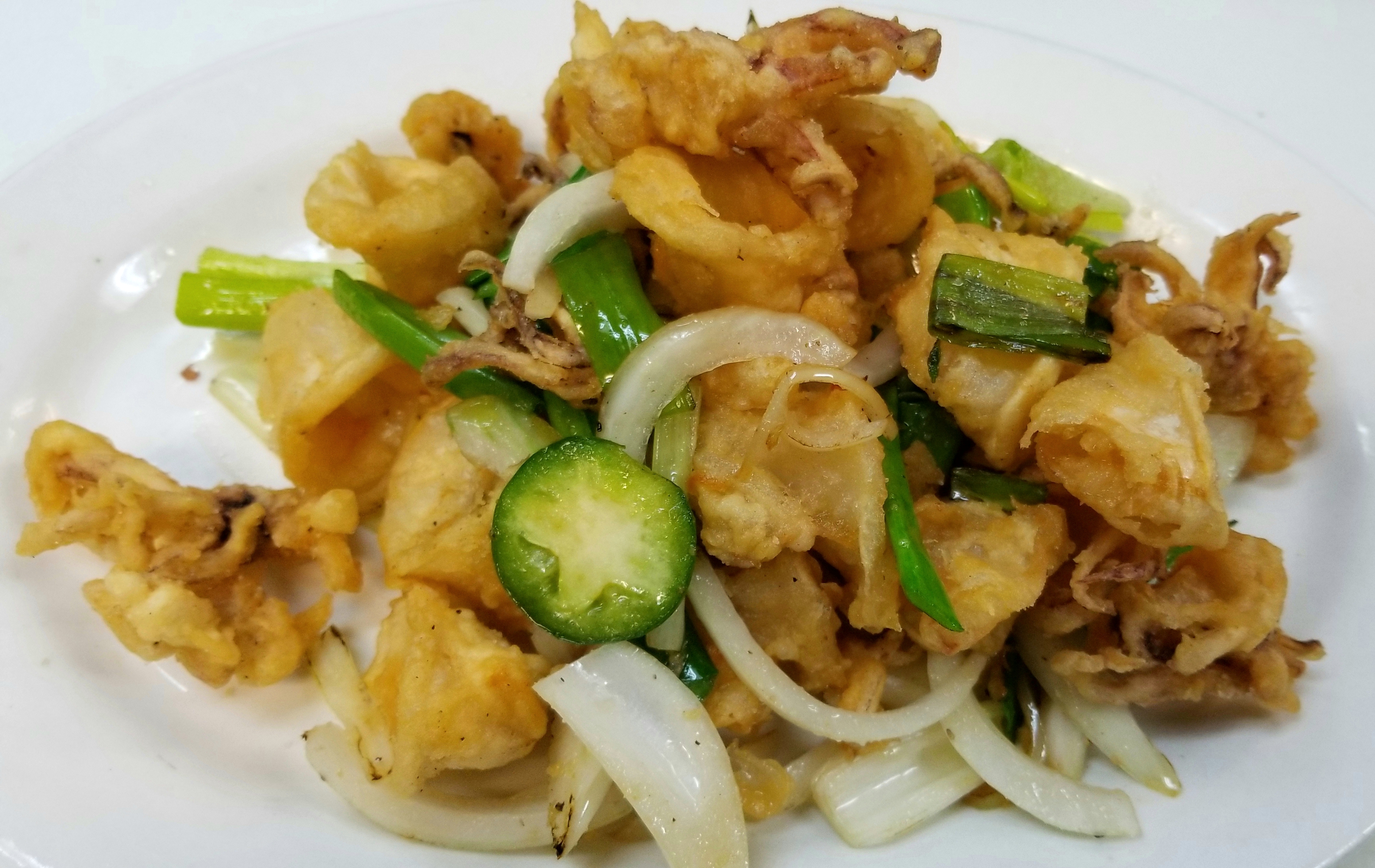 Order 301. Pepper Salted Squid food online from Thien Hoang Restaurant store, Portland on bringmethat.com