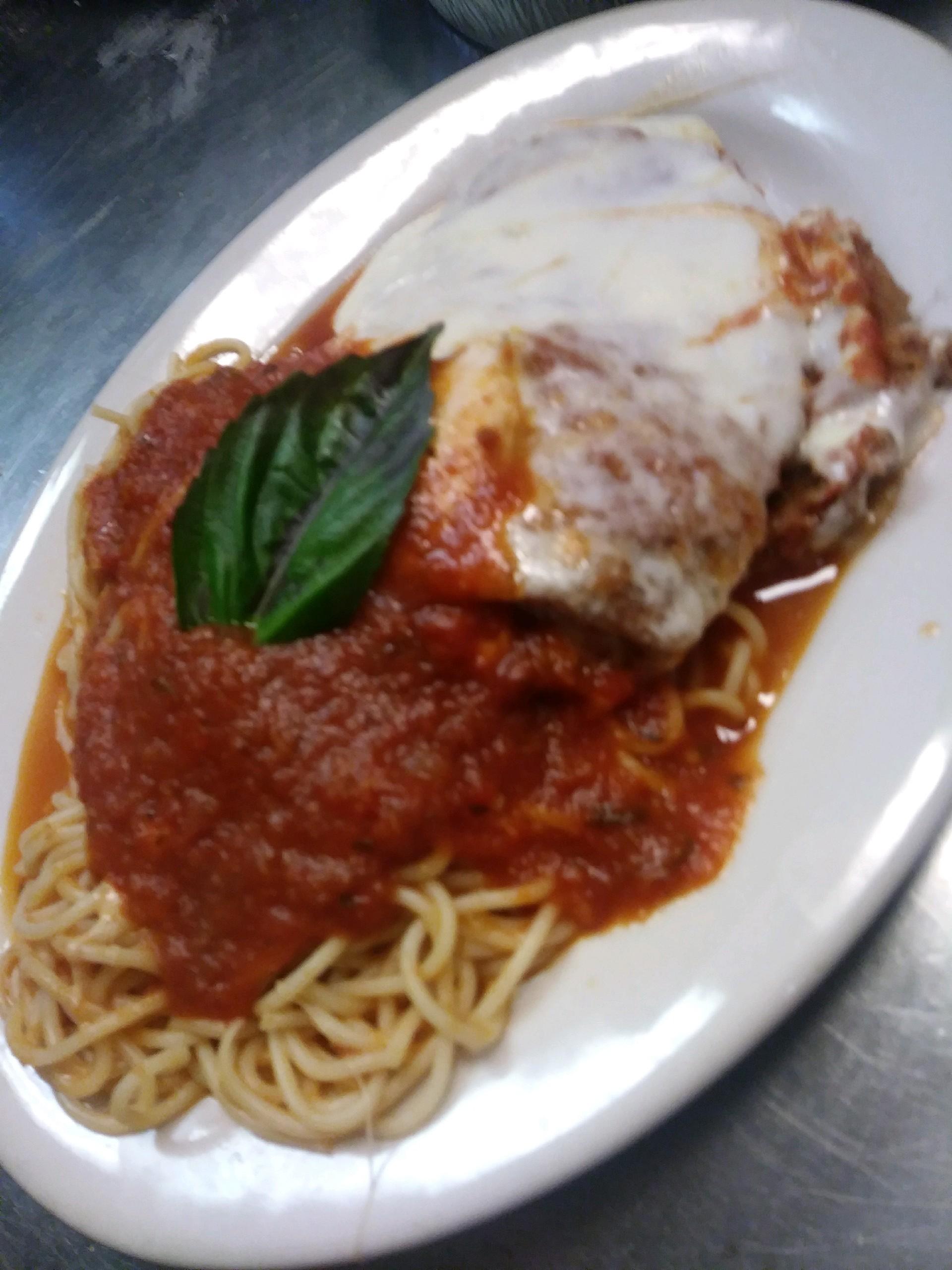 Order Spaghetti with Eggplant Parmigiana food online from Sofia's Pizza store, Brooklyn on bringmethat.com