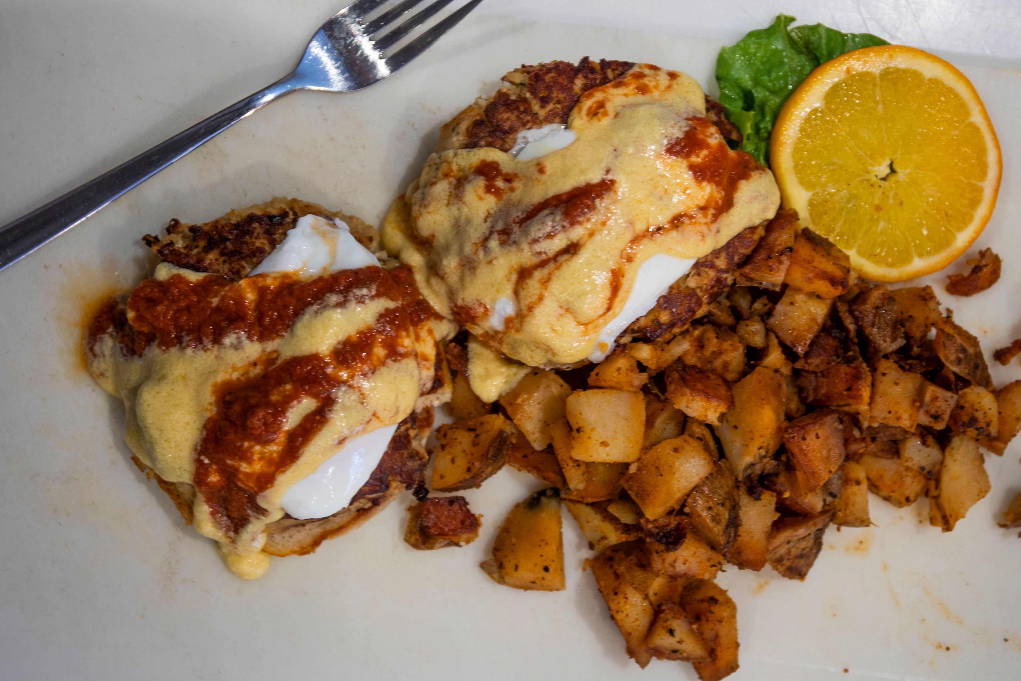 Order Crab Cake Benedict food online from The Delectable Egg store, Denver on bringmethat.com