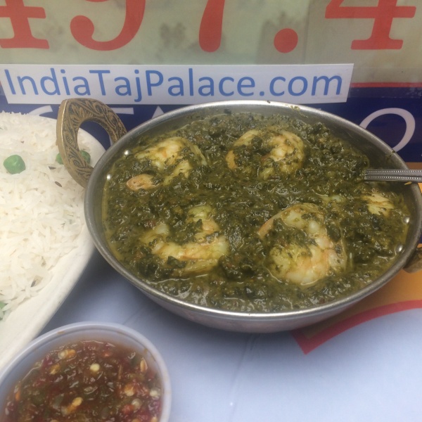 Order H3. Shrimp Saag food online from India Taj Palace store, San Antonio on bringmethat.com