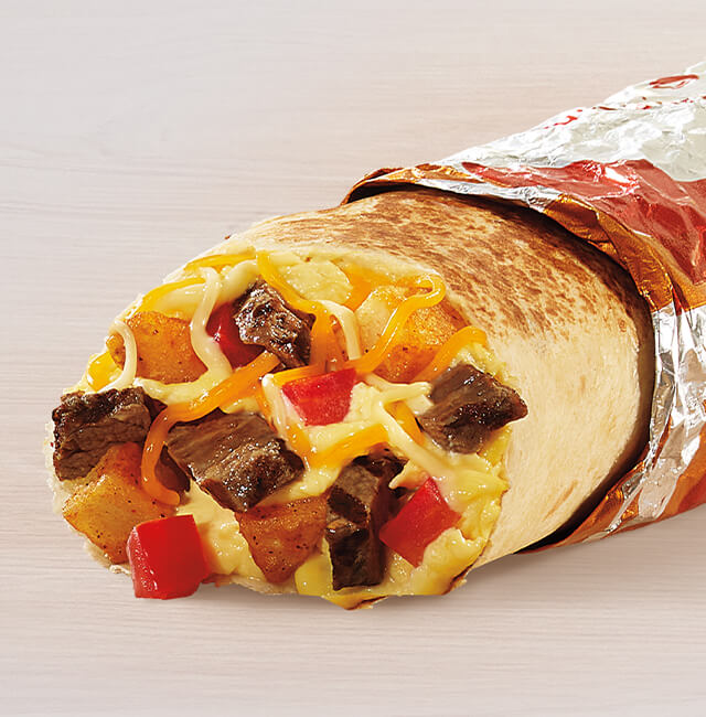 Order Grande Toasted Breakfast Burrito Steak food online from Taco Bell store, Indianapolis on bringmethat.com