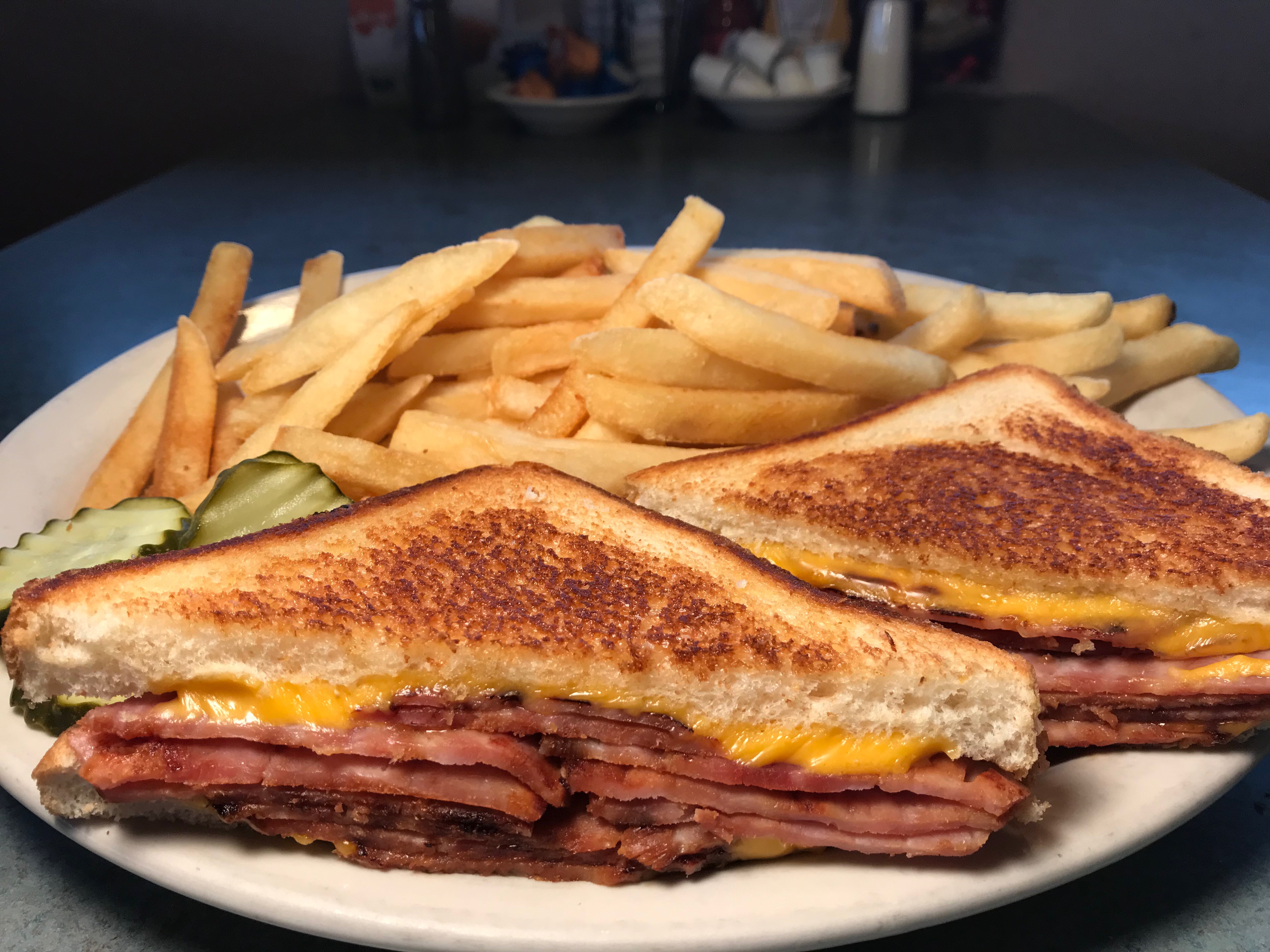 Order Grilled Ham and Cheese Sandwich food online from Ram Horn Restaurant store, Westland on bringmethat.com