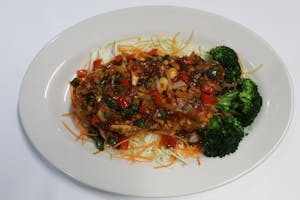 Order Fried Fish Tilapia with Chili Sauce food online from Thai Wok-In & Go store, Dallas on bringmethat.com