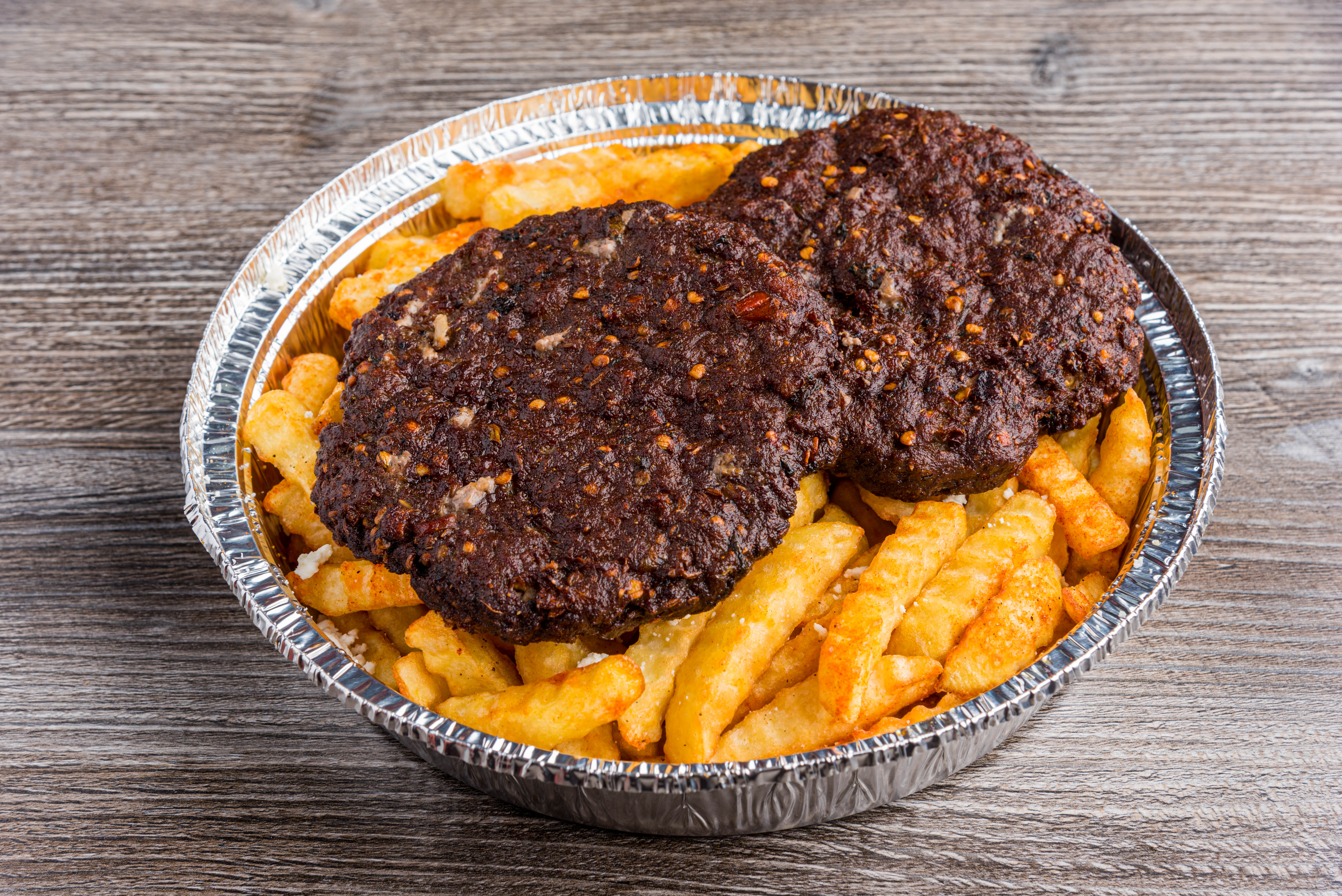 Order Chapli Kabab Fries Platter food online from Gyro Hut store, Houston on bringmethat.com