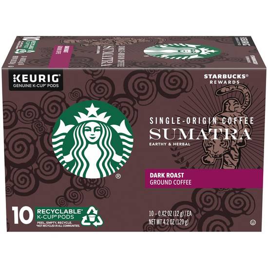 Order Starbucks Coffee K-Cup Sumatra Dark Roast Coffee 10CT food online from Cvs store, LITTLE ROCK on bringmethat.com