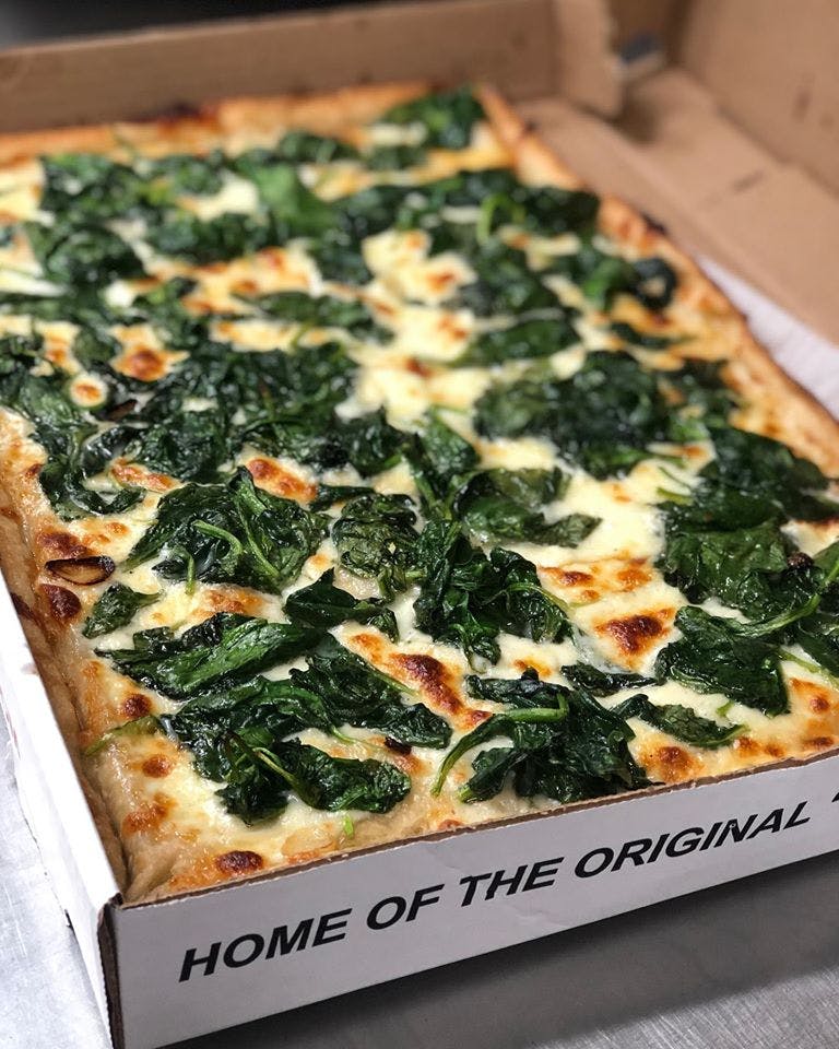 Order Spinach Pan Pizza - 17'' food online from Planet Pizza store, Ridgefield on bringmethat.com