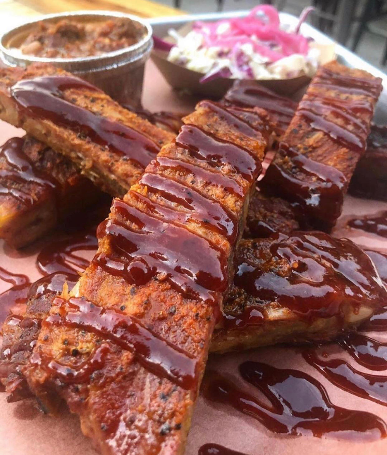 Order Slow Smoked Pork Belly Ribs Half Rack food online from Jeffry Wine Country Bbq store, Paso Robles on bringmethat.com