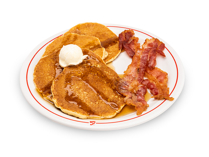 Order Pancakes w/ Bacon or Sausage food online from Frisch's Big Boy store, Cincinnati on bringmethat.com