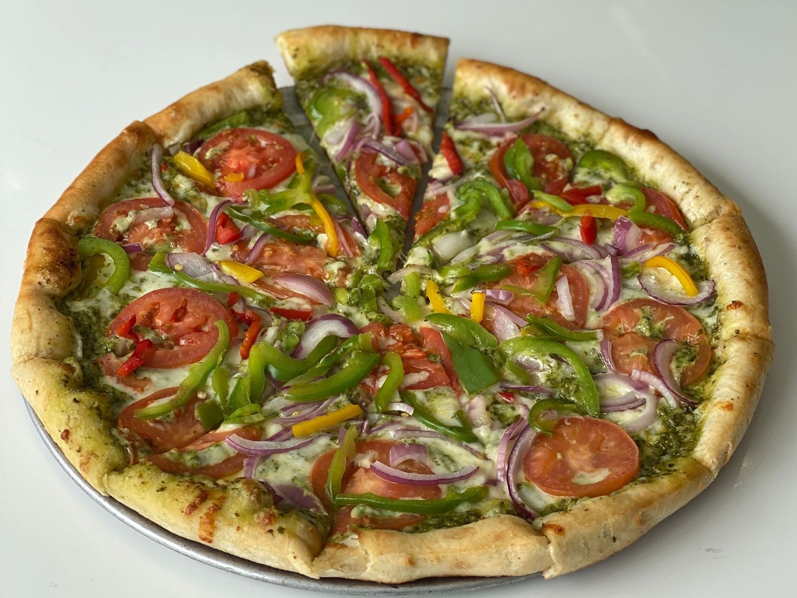 Order 10" Personal Rainbow (Pesto) food online from Shalom Pizza store, Los Angeles on bringmethat.com