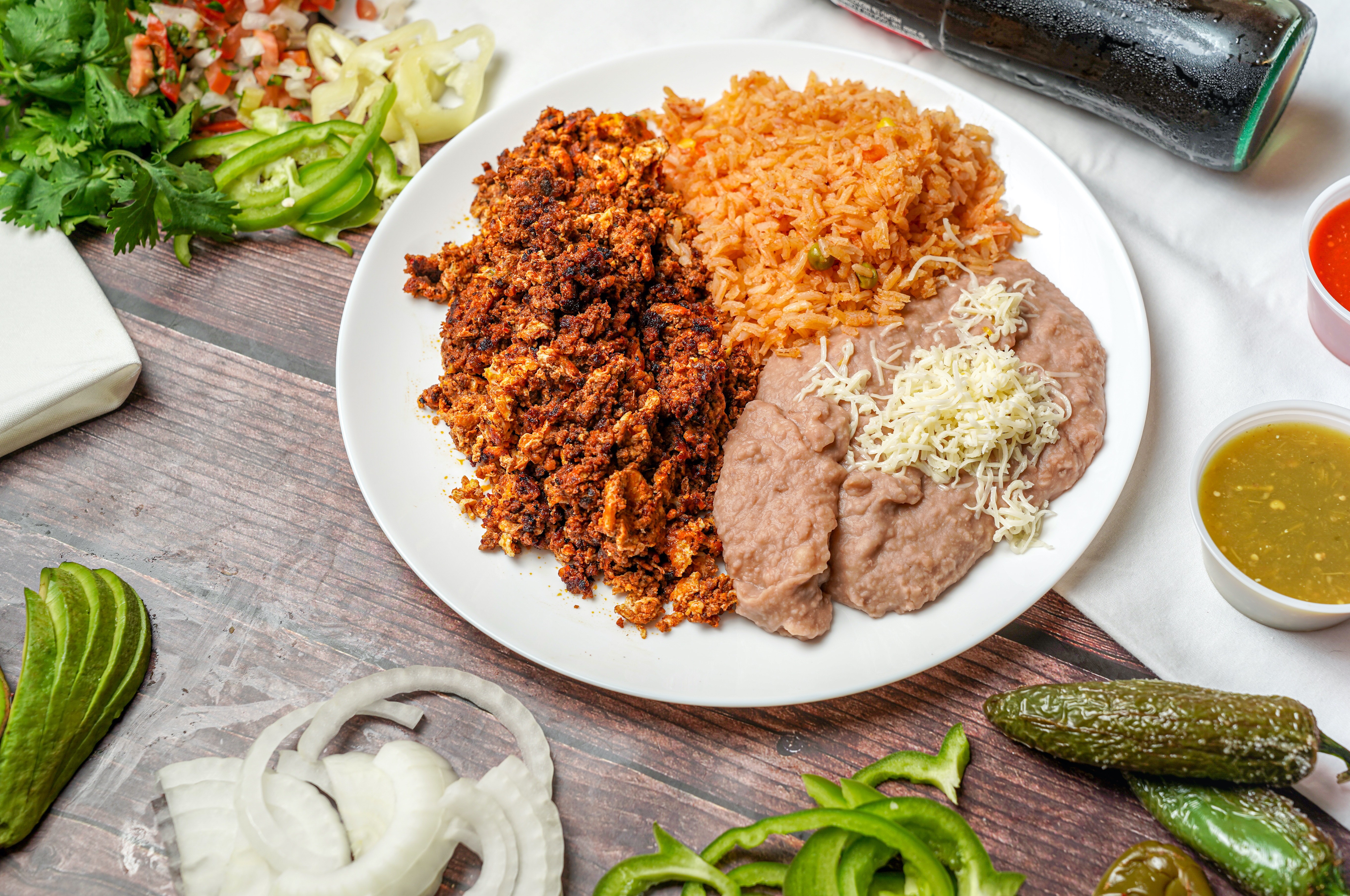 Order #10 Chorizo Plate food online from Albertaco's Mexican Food Inc store, Cypress on bringmethat.com