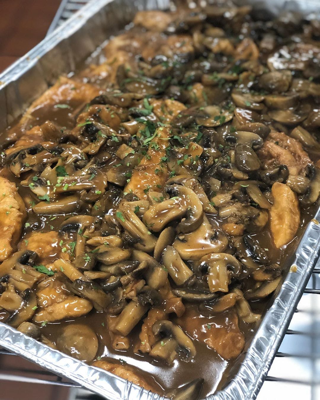 Order Chicken Marsala Catering - Half Pan (Serves 5-8 People) food online from Planet Pizza store, Ridgefield on bringmethat.com
