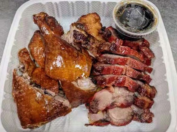 Order 5. Roast Duck with BBQ Pork food online from Kirin Chinese Restaurant store, Mountain View on bringmethat.com