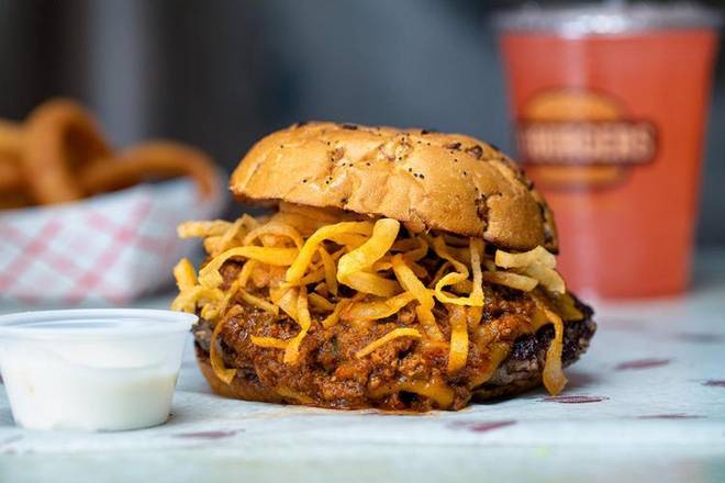 Order 26.Spicy Chili Burger food online from 30 Burgers store, New Jersey on bringmethat.com