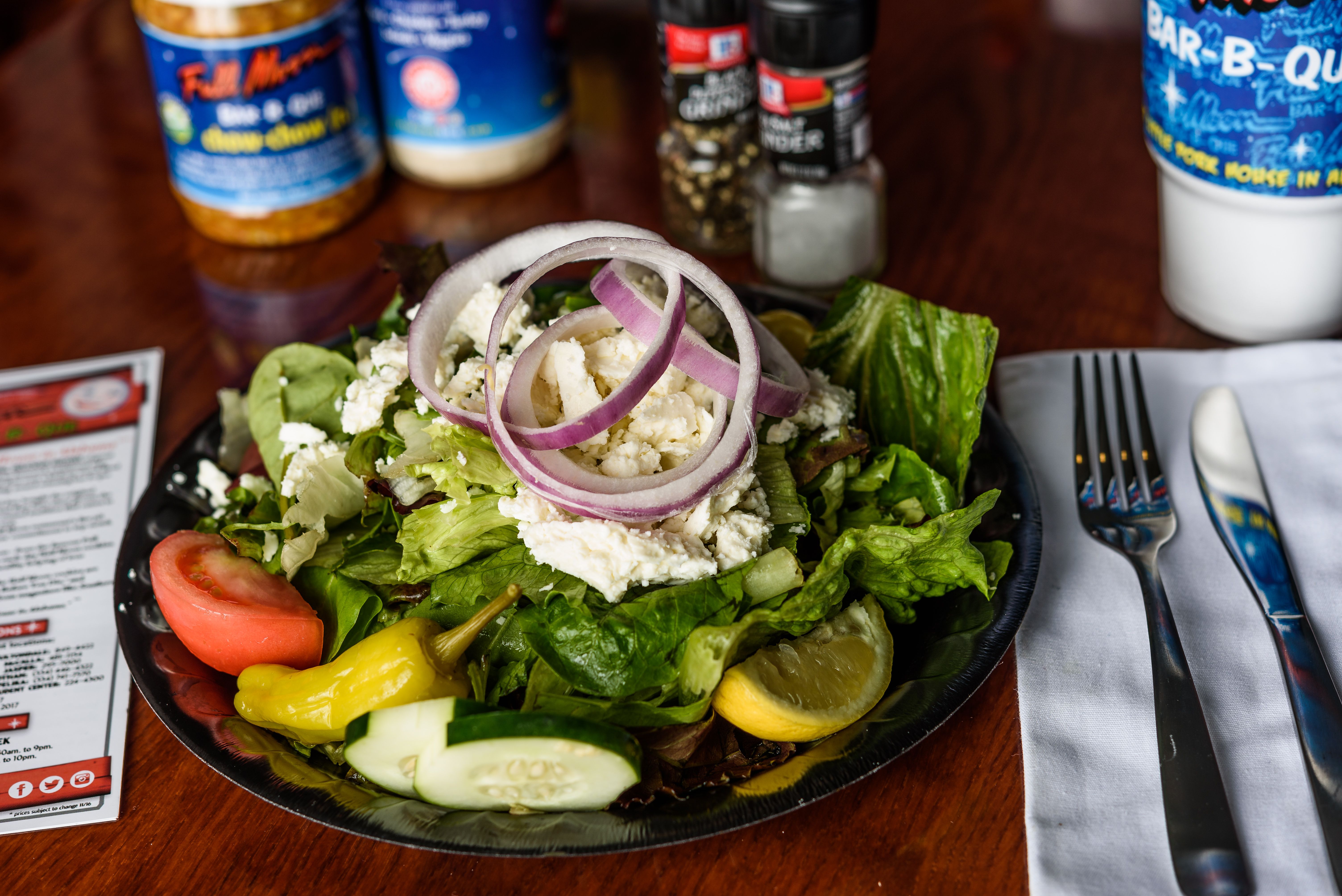 Order Greek Salad with Pulled Chicken food online from Full Moon BBQ - Pelham store, Pelham on bringmethat.com