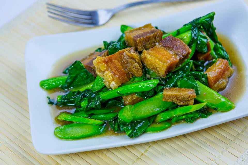 Order Crispy Pork with Chinese Broccoli food online from Thai Casa Restaurant store, Montebello on bringmethat.com