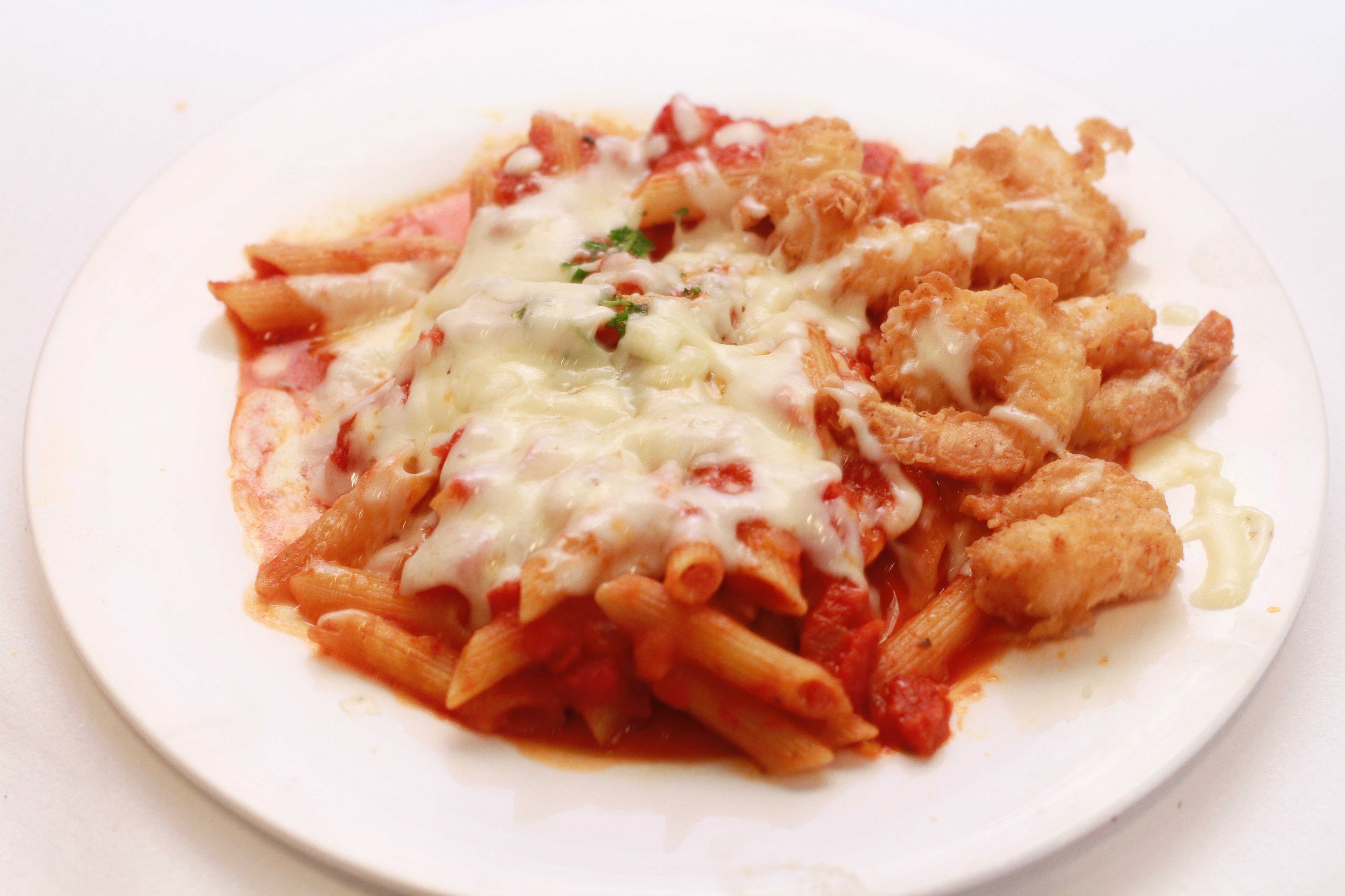 Order Srimp Parmesan with ziti and toamto sauce food online from I pizza ny store, New York on bringmethat.com