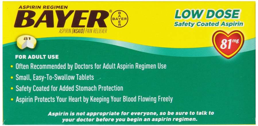 Order Bayer Low Dose Aspirin Enteric Coated Tablets 81mg (200 ct) food online from Rite Aid store, EAST AURORA on bringmethat.com