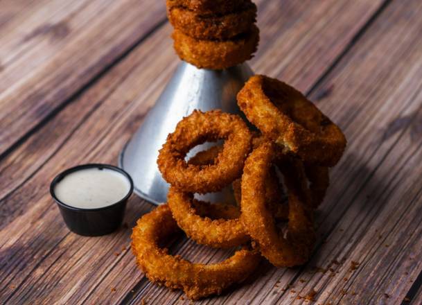 Order Giant Funnel Tower of Jumbo Piston Onion Rings food online from Ford Garage store, Dearborn on bringmethat.com