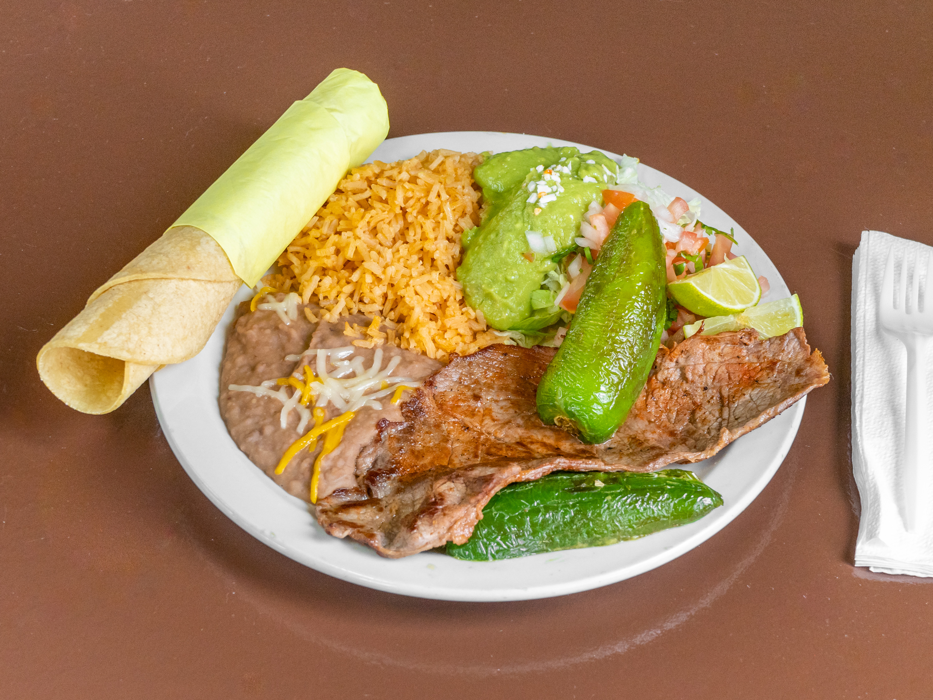 Order Carne Asada  Combination Plate food online from Aguacates Mexican Food store, Vista on bringmethat.com