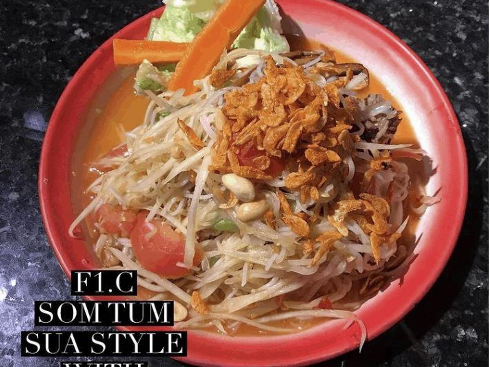 Order Y1.A Som Tum Thai Style with Peanut-Dried Shrimp food online from Thai Spice Restaurant store, Houston on bringmethat.com