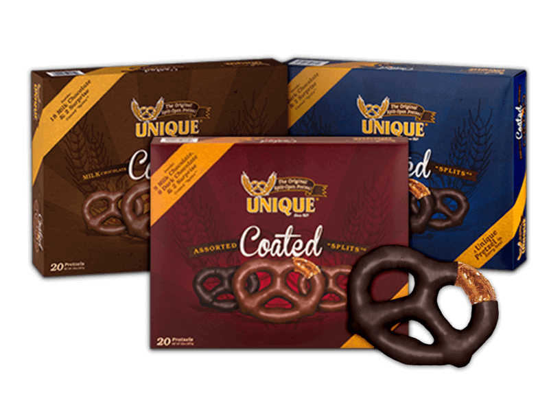 Order Chocolate Coated Pretzel “Splits” food online from Unique Snacks store, Reading on bringmethat.com