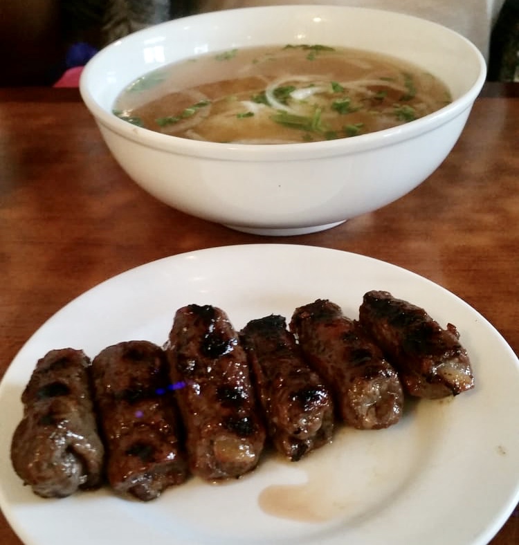 Order Grilled Sesame Beef Brochette Noodle Soup (Phở bò lụi) food online from Hello Saigon store, New York on bringmethat.com